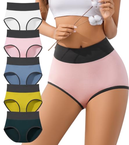 Tummy Control Underwear Womens High Waisted Tagless Postpartum Panties Soft Full Coverage Boyshorts Briefs 5 Pack - color: Multicolor C-5pack, size: Medium