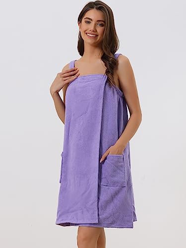 cheibear Women Terry Towel Dress Wrap Bathrobe with Pockets Headband - color: Grape Shake, size: Medium