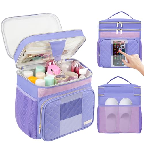 Portable Shower Caddy College Dorm Essentials, Large Toiletry Bag for Women Men, 2 Layers Quickly Dry Mesh Bathroom Tote Bag, Hanging Makeup Organizer Bag for Travel, Gym, Camping (Purple) - color: Purple, size: Double Layer
