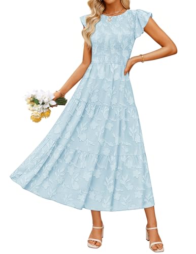 ZESICA Women's Summer Floral Boho Smocked Flowy Maxi Dress - color: Blue, size: Medium