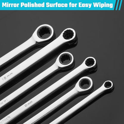 DURATECH 8mm Extra Long Ratcheting Wrench, Metric, CR-V Steel - color: Chrome-plated, size: 8mm