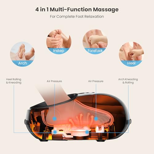Shiatsu Foot Massager with Heat, FSA Eligible HSA, Deep Kneading Neuropathy - color: Black