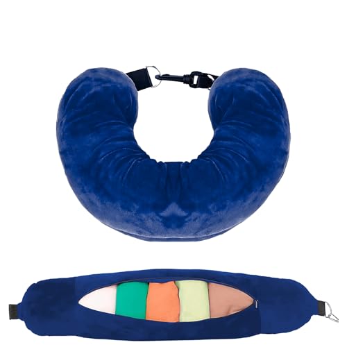 Neck Pillow for Sleeping Travel Stuffed Neck Pillows Storage Bag Adjustable U-Shapes Airplane Pillow with Extra Luggage Soft Car Travel Essentials No Filler Blue - color: Blue