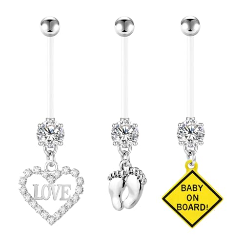 3 Pcs 14G Flexible Clear Acrylic Pregnancy Belly Button Rings Flexible Maternity Belly Button Ring 38mm Clear Long Bar Pregnancy Belly Ring Navel Rings for Women - style: Square