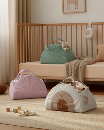 Blissful Diary Diaper Caddy Organizer, Woven Cotton Rope, Earthy Rainbow - color: Earthy Rainbow