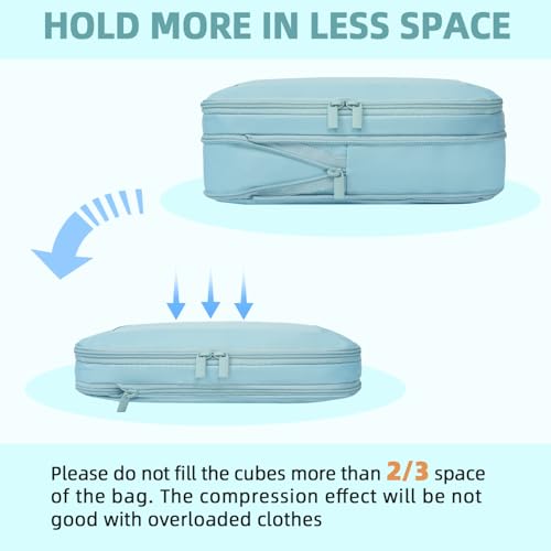 BAGAIL 4 Set/6 Set/8 Set Compression Packing Cubes Travel Accessories Expandable Packing Organizers (Square Mesh, 06-Dusty Blue) - color: 06-Dusty Blue, style: Square Mesh