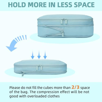 BAGAIL 4 Set/6 Set/8 Set Compression Packing Cubes Travel Accessories Expandable Packing Organizers (Square Mesh, 06-Dusty Blue) - color: 06-Dusty Blue, style: Square Mesh