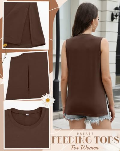 Ficerd 3 Pack Women's Nursing Tank Tops - color: Brown, Light Gray, Black, size: XX-Large