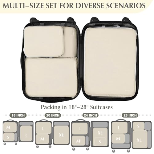 Gonex Compression Packing Cubes, 4-Piece Expandable Travel Organizers - color: 4-Cream, size: 4 Set