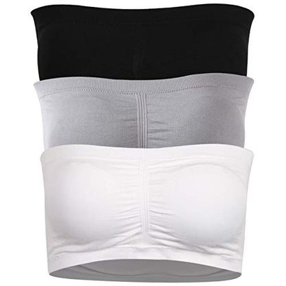 Women's Bandeau Bra, Strapless Bralette Seamless Bandeau Bra Tube Top Bras - color: #003 Black White Grey, size: Medium