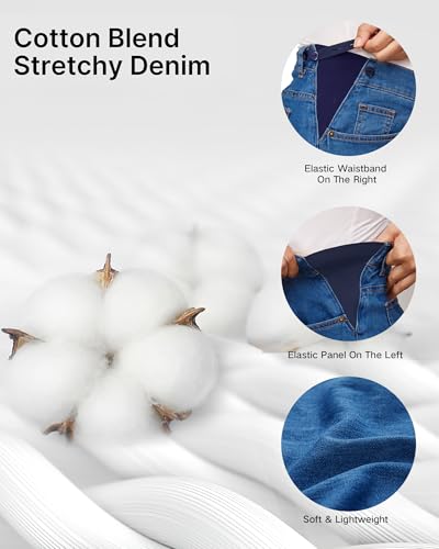 OUGES Women’s Maternity Jeans Adjustable Waistband Wide Leg Work Pants - color: Blue, size: Medium