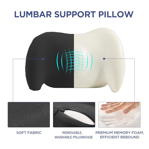Lumbar Support Pillow for Office Chair, Memory Foam Car Back Cushion - color: A-black