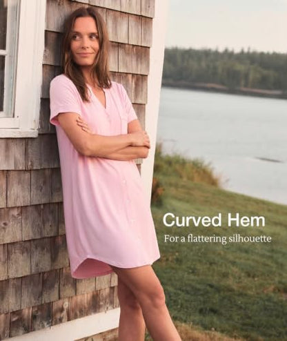 GYS Bamboo Viscose Nightgowns for Women Soft Button Down Sleep Shirt - color: Pink, size: Small