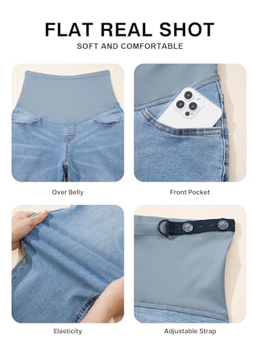 BLENCOT Women's Over Belly Maternity Ankle Jeans Stretchy Denim Pants - color: Myosotis, size: X-Large