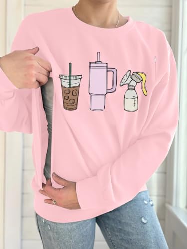 UNIQUEONE Nursing Sweatshirt Women Hidden Zip Breastfeeding Shirts - color: Pink-2, size: Large