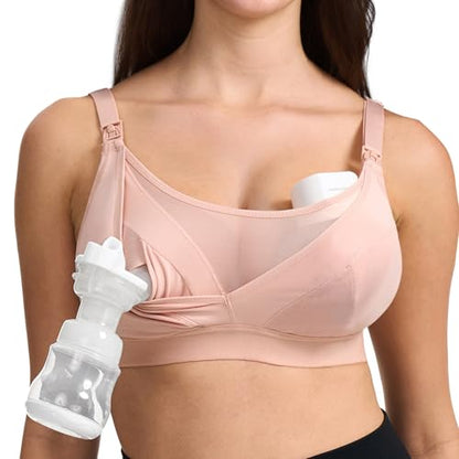 Momcozy Mesh Pumping Bra Hands Free, Plus Size Nursing Bras for Pumping - color: Oyster Pink, size: 3X-Large