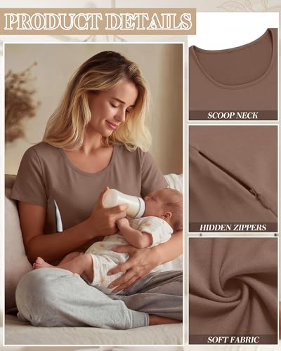 Huukeay 3 Pack Women's Nursing Shirts - color: Black, Coffee, Army Green, size: Medium
