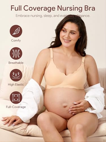 Angelhood Nursing Bras for Breastfeeding 3 Pack Seamless Maternity Bra - color: Black/Mauve/Blue, size: Medium