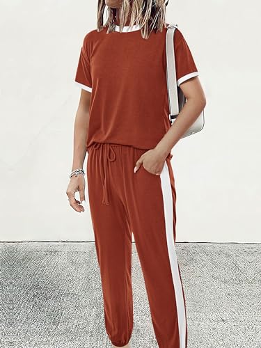 MASCOMODA Womens 2 Piece Outfits Summer Matching Lounge Sets Jogger Set - color: Brick Red, size: Small