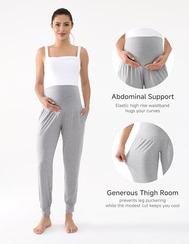 Viscose for Bamboo Maternity Loose Lounge Jogger Pants - color: Grey, size: X-Large