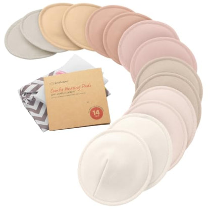 Organic Nursing Pads, 14 Washable Breast Pads,Wash Bag (Neutrals, M 4.6") - color: Neutrals, size: 14pk, M 4.6"