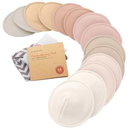 Organic Nursing Pads, 14 Washable Breast Pads,Wash Bag (Neutrals, L 5") - color: Neutrals, size: 14pk, L 5"