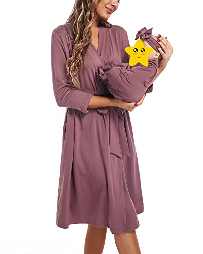 SUFEINI Maternity Robe with Matching Swaddle Blanket Set, Maternity Mommy Bathrobe Postpartum Robe Labor Gown - color: Aosa F07, size: X-Large