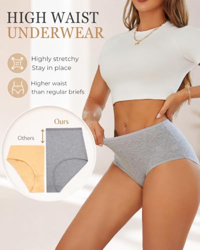 UNDER THE SEA Cotton Underwear Women High Waisted Full coverage Brief 5Pack - color: A Light Color, size: Medium