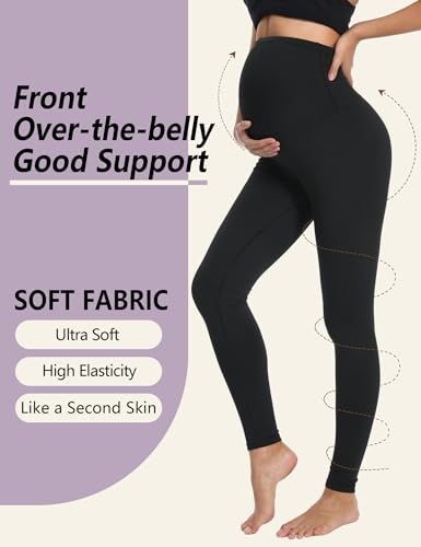 Dalavch 4 Pack Women's Maternity Leggings Over The Belly High Waisted - color: 2 Black 1 Pink 1 Blue ( Leggings ), size: Large
