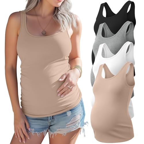 Xaatren 4 Pack Women's Maternity Tank Tops - color: Cream, White, Light Gray, Black, size: Medium