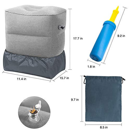 Inflatable Foot Rest Pillow Airplane Travel Kids Grey (1 Pack) - color: Gray