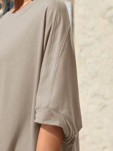 Tankaneo Womens Oversized Tshirts Batwing Short Sleeve Asymmetric Hem Tops - color: Brown, size: Medium