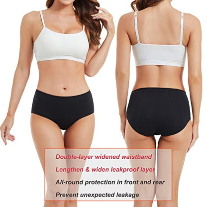 Period Underwear for Women Leak Proof Cotton Overnight Menstrual Panties - color: 5 Black, size: Medium