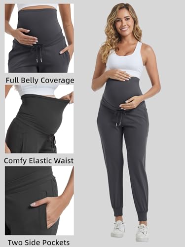 Women's Maternity Joggers Stretchy Scrub Pants - color: Grey, size: Large