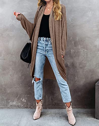 MEROKEETY Cardigan Sweaters for Women Oversized Long Cardigans Fall Outfits - color: Brown, size: Large