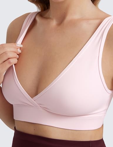 CRZ YOGA Maternity V Neck Nursing Bras - color: Strawberry Pink, size: Small