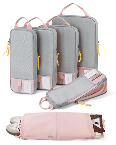 BAGSMART Compression Packing Cubes for Travel Essentials - color: Baby Pink, size: Set of 6