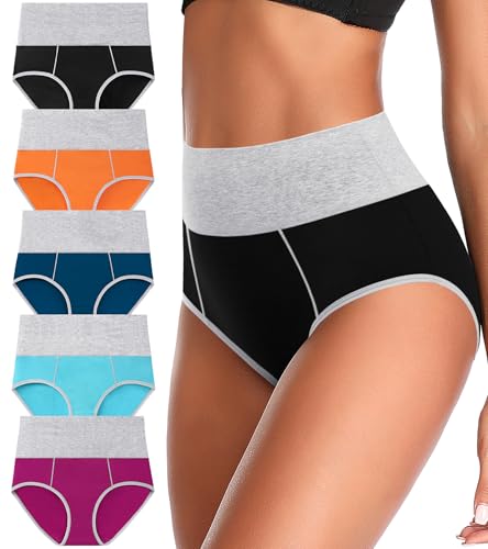 ASIMOON Womens Cotton Underwear High Waisted Slight Tummy Control Panties Soft Breathable Full Coverage Briefs Multipack - color: Multicolored - 5 Pack, size: X-Large