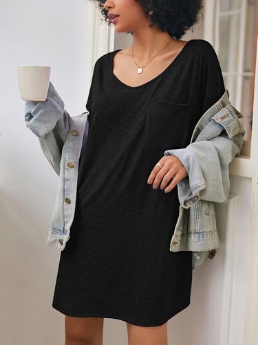 Ekouaer Cotton Nightgowns for Women Oversized Sleep Shirt Tshirt Night Gown - color: Black, size: XX-Large