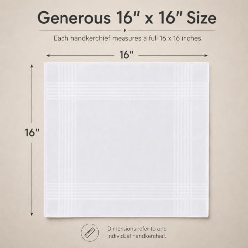 Perry Ellis 12 Pack Handkerchief (100% Cotton White with Satin Border, 16" x 16")