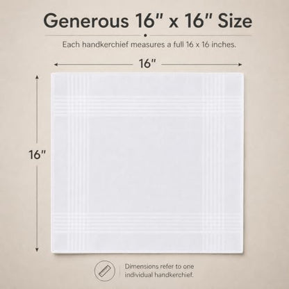 Perry Ellis 12 Pack Handkerchief (100% Cotton White with Satin Border, 16" x 16")