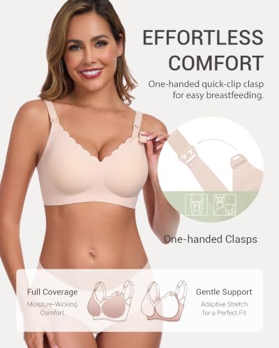 Vinfact Pumping Bra Hands Free-No Underwire Full Coverage Seamless Every Day Bra Holding & Breast Pump Bra - color: Beige, size: Medium