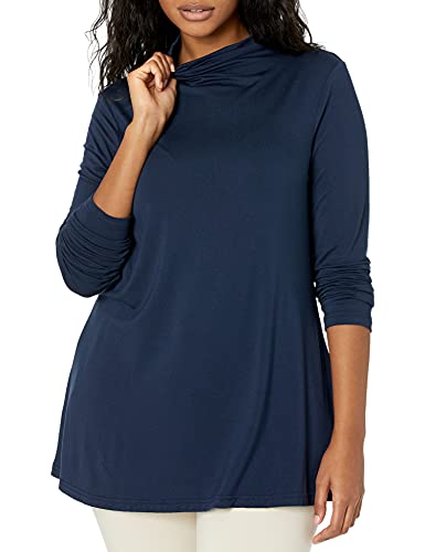 Amazon Essentials Women's Jersey Long-Sleeve Mock Neck Swing Tunic Top, Relaxed Fit Pullover - color: Navy, size: XX-Large