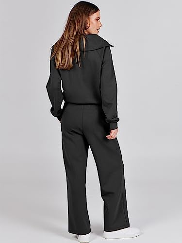 ANRABESS Women 2 Piece Set Sweatsuits Lounge Fall Outfits - color: Black, size: XX-Large