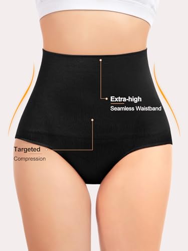 OVRUNS Tummy Control Shapewear Panties for Women High Waisted Compression Underwear C Section Postpartum Full Coverage Briefs - color: Black, size: Medium