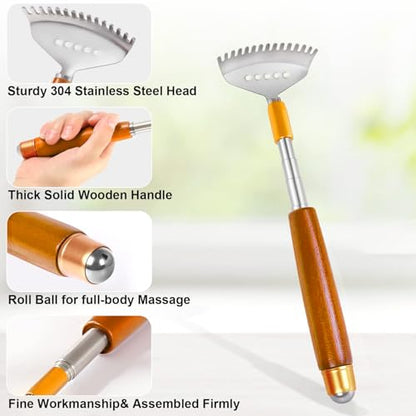 Telescopic Back Scratcher for Women Men, Wooden Handle Extendable - size: 1 Count (Pack of 1)