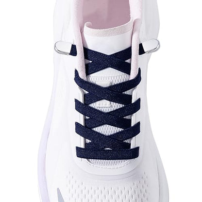 Elastic No Tie Shoe Laces for Kids and Adults Sneakers, Stretch Flat Tieless Shoelaces - color: Navy Blue