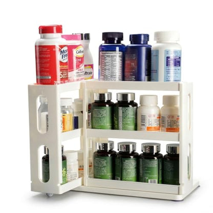 Medicine Organizer 2 Three-Decker Shelves Cabinet Storage Rack Organizer - color: Natural White