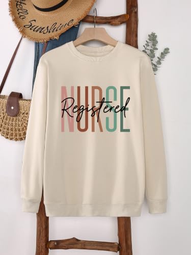 Registered Nurse Sweatshirt Women RN Nurse Life Crewneck Pullover - color: Beige, size: X-Large
