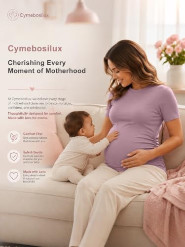 Women's Maternity Shirts Sleeve Casual Crew Neck Undershirts Athletic Moisture Wicking Side Ruched - size: Medium